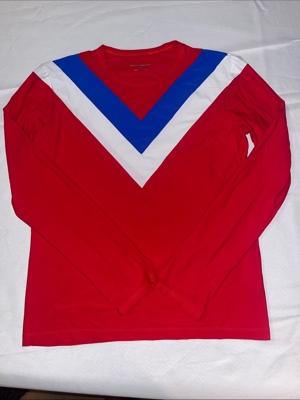 Tory Sport Red Long-Sleeve Tee with Blue & White Chevron